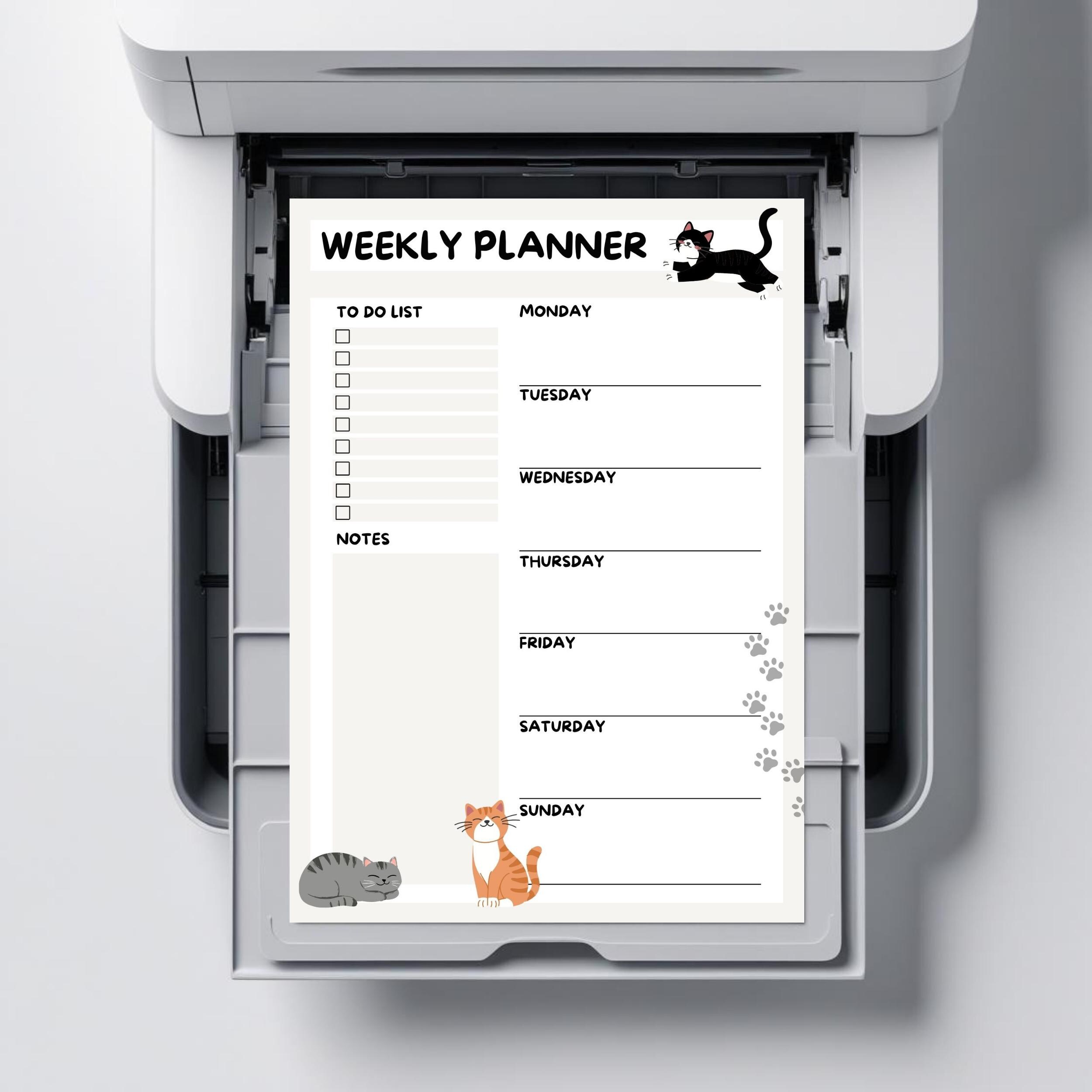 Weekly Planner Cats Printable Digital Download Simple A4 and Letter PDF ...