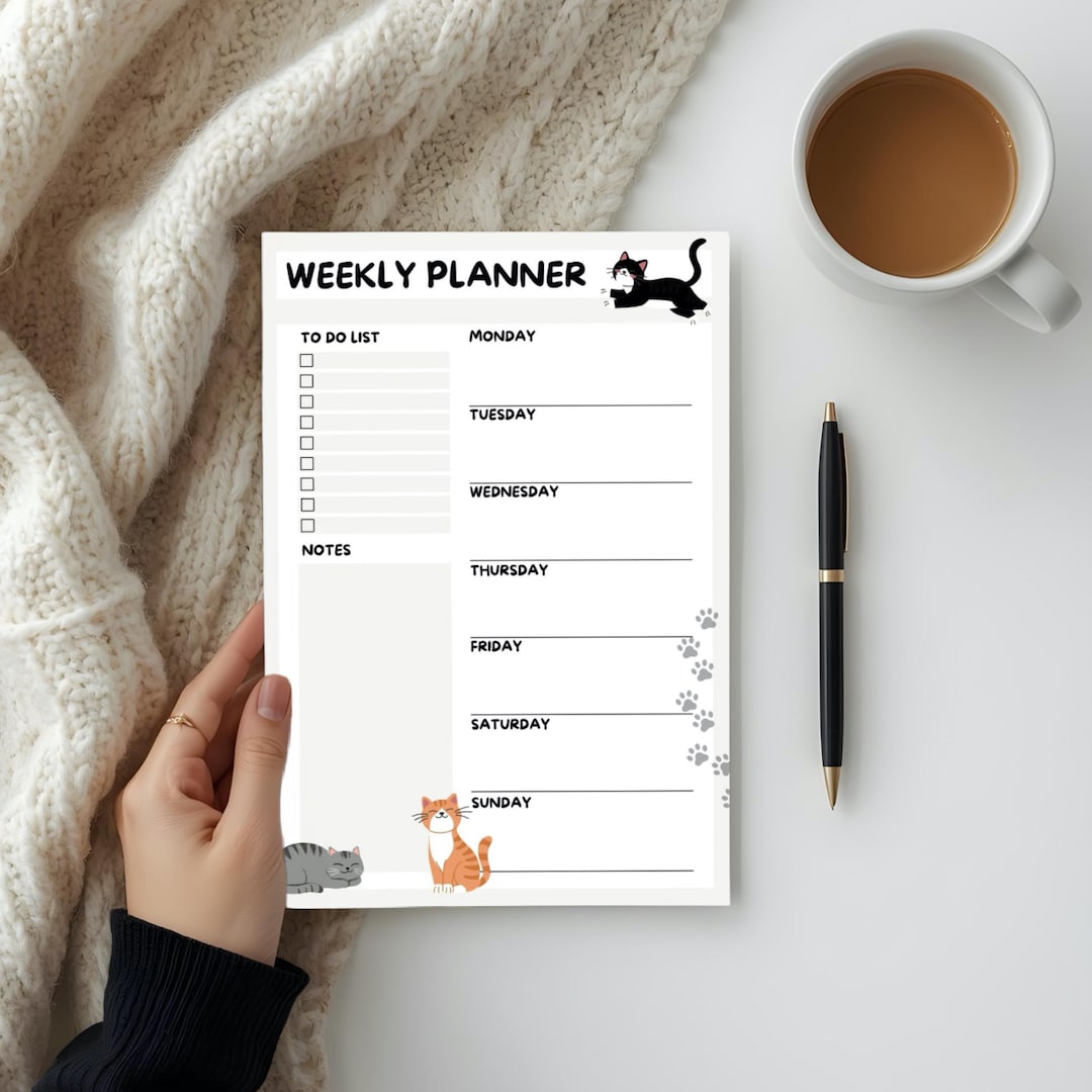 Weekly Planner Cats Printable Digital Download Simple A4 and Letter PDF ...