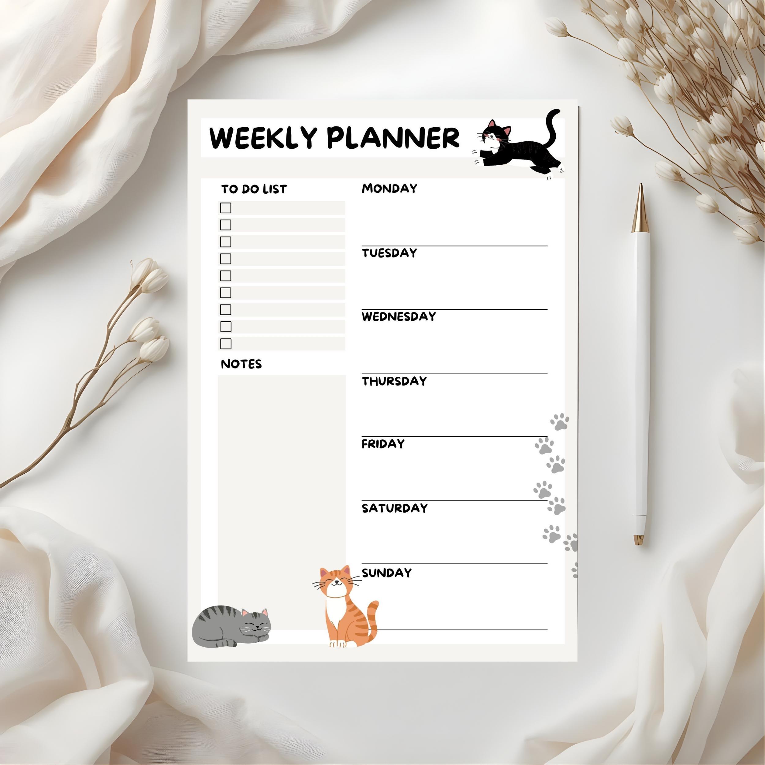Weekly Planner Cats Printable Digital Download Simple A4 and Letter PDF ...