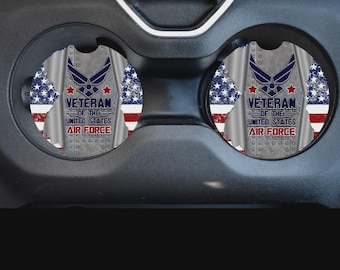 UNITED STATES ARMY/Navy/ Airforce Veteran car Coaster set 2-Pack, Custom Air Force Ranks/LOgo Car Coaster