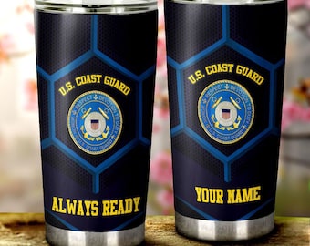 Personalzied U.S. Coast Guard Tumbler Cup Customized Name US Military Cup 40oz, 30oz, 20oz