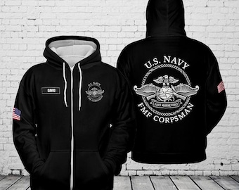 Custom Name 2D Gildan US Navy FMF Corpsman Hoodie or Zip hoodie optional -