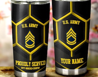 Personalized U.S Army Veterans Tumbler Cup Customized Name US Military Car Accessories 40oz, 30oz, 20oz
