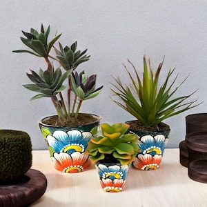 Mini Hand-Painted Talavera Flower Pots Set of 3 – Mexican Ceramic Succulent Planters