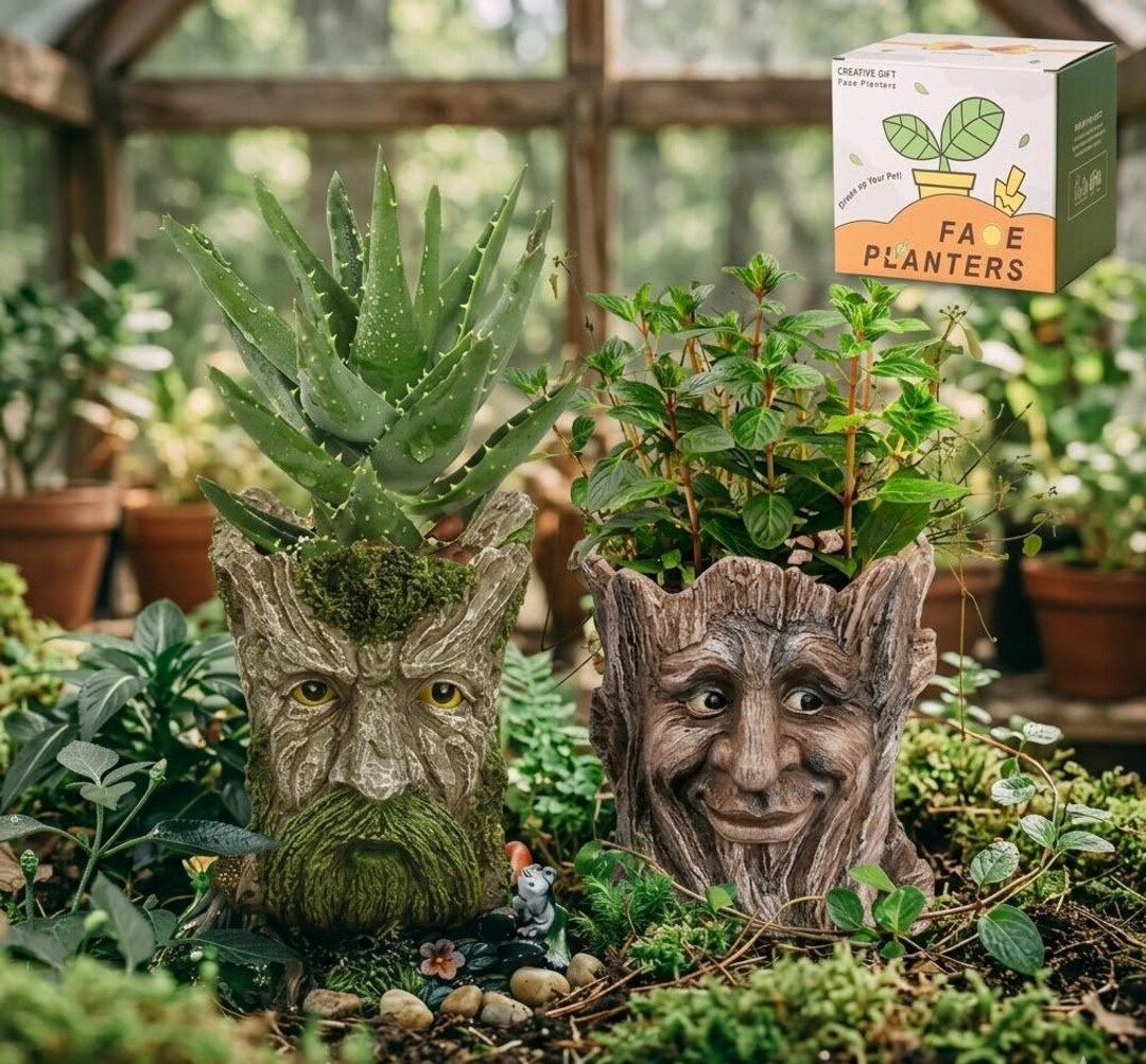 Tree Face Planter Pots Set, Funny Garden Plant Holders, Resin Succulent ...