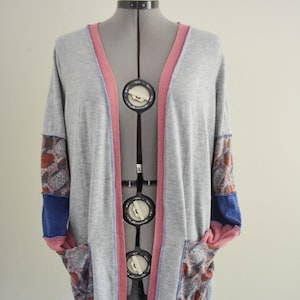 Lightweight gray pink and blue Upcycled patchwork Sweater Medium/Large