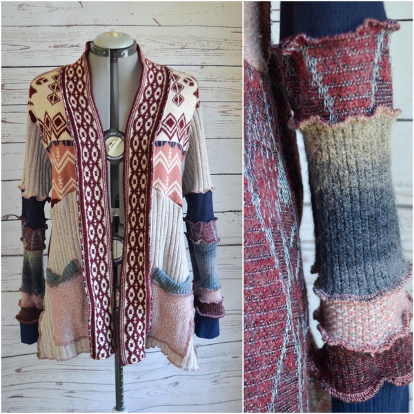 Upcycled ugly sweater cardigan with double pockets Large Xlarge