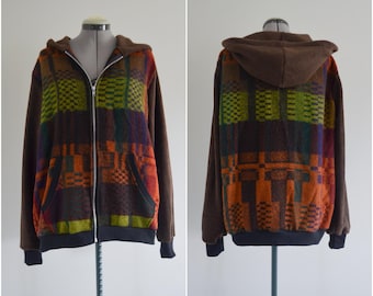 Upcycled woven geometric blanket lightweight jacket