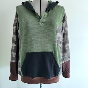 Drop sleeve mash-up! repurposed tiger button up and mossy green Henley Size medium-Large