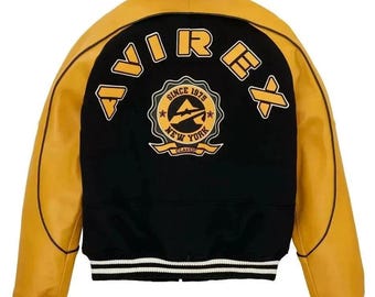 Avirex Classic Leder & Wolle Bomberjacke, Herren aus echtem Cowsoftleder