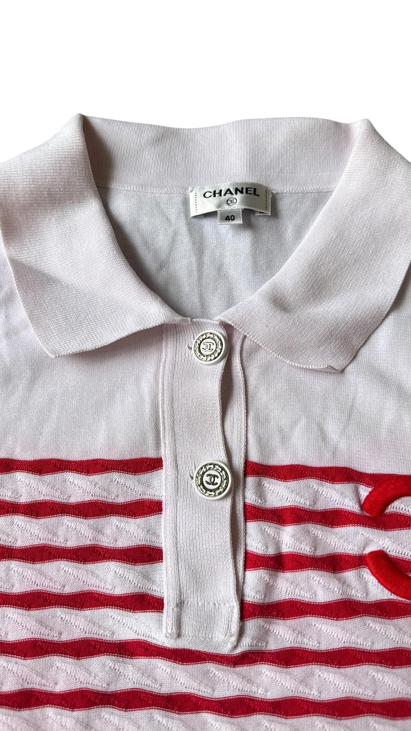 【1980年代】CHANEL BOUTIQUE Knit Polo Shirt Chanel Knit Polo Shirt Top CC Logo - Etsy