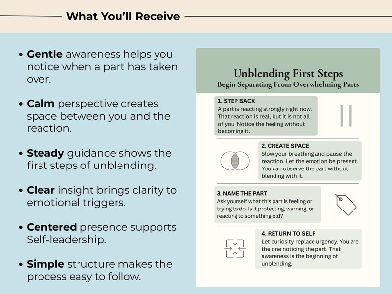 Unblinding Step Unblending First Steps Cheat Sheet | IFS Parts Work CPTSD Trigger ...