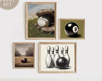 Vintage Sports Art Prints, Man Cave Decor (Digital Bundle)