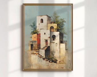 Casares Spain Art Print, Andalusian White Village Painting, Large Canvas Wall Art