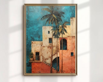 Marrakech Morocco Art Print, Terracotta Architecture Painting, Desert Boho Wall Decor
