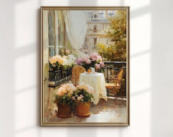 Lámina artística de balcón parisino, cuadro de apartamento francés, decoración romántica europea para pared.