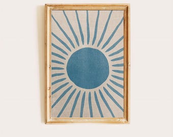 Blue Sunburst Nursery Wall Art - Minimalist Boho Kids Room Decor - Blue Sunshine Illustration - Coastal Nursery Print - Digital Download