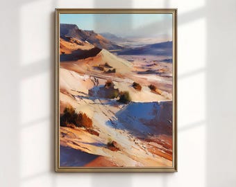 Pintura al óleo de dunas de arena del desierto del Valle de la Muerte de California, arte mural con técnica impasto, impresión digital.