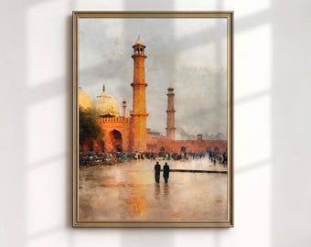 Pintura a óleo da mesquita de Badshahi, pôster de Lahore Paquistão, download digital
