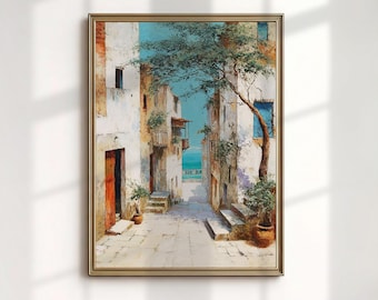 Amalfi Coast Art Print, Positano Street Painting, Large Canvas Wall Art