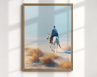 Gravura artística de nômades tuaregues, pintura de cavalo no deserto do Saara, decoração de parede do norte da África.