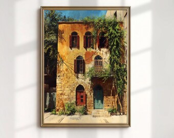 Beirut House Art Print, Lebanese Architecture, Red Shutters (Digital Download)