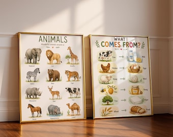 What Comes From? Poster Set, Kids Educational Wall Art, Preschool Learning Posters, Classroom Decor, nursery Prints
