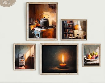 Cozy Hearth Art Print Set: Rustic Kitchen & Reading Nook (Digital Download)
