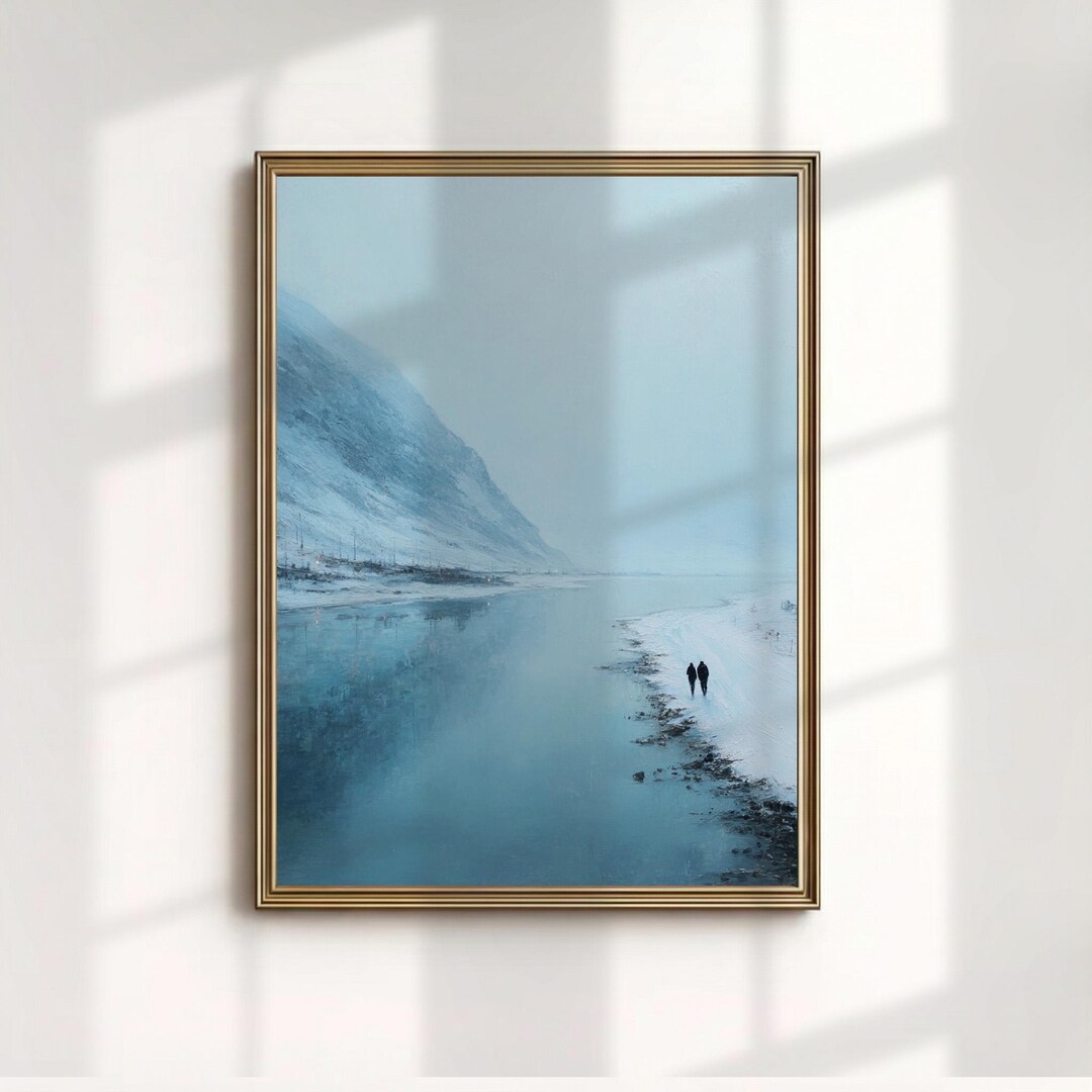 Arctic Winter Landscape Art Print, Blue Mountain Oil Painting, Snowy ...