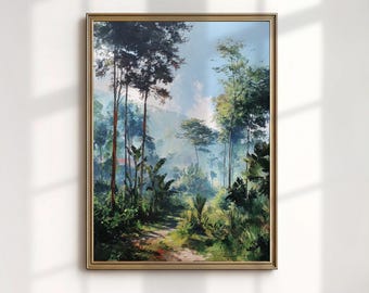 Tropischer Wald Kunstdruck, Dschungel Weg Ölgemälde, üppige grüne Wanddeko