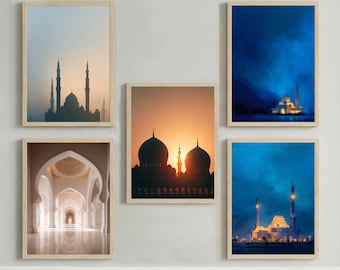 モスクの壁アートセット イスラム建築プリント 夕焼け風景 デジタルダウンロード