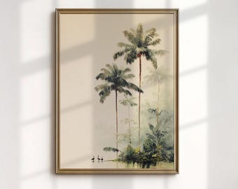 Vintage Palm Tree Print, Tropical Island Painting, Neutral Botanical Decor