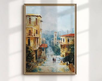 Lámina artística de Beirut, Líbano, pintura de paisaje urbano mediterráneo, decoración de pared de escalera histórica