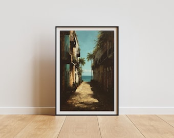 Old San Juan Puerto Rico Wall Art - Impressionist Caribbean Street Painting - Colorful Spanish Colonial Decor - Tropical Ocean View