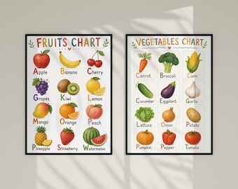 Fruits and Vegetables Chart Printable | Kids Learning Poster | Classroom Decor | Nursery Wall Art | Montessori Printable Wall Art