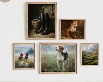 Vintage Equestrian Print Set: Fox Hunt, Hounds, English Countryside (Digital Bundle)