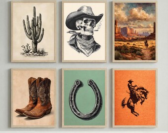 Wild West Art Prints: Cowboy Boots, Skeleton, Cactus (Digital Bundle)