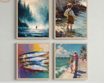 Little Fisherman Art Print Set, Coastal Nursery Decor (Digital Bundle)