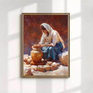 Jaipur India Artisan Potter Oil Painting Traditional Craft Canvas Print Rustic Home Decor