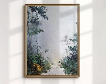 Olympic Park Washington Art Print, Ethereal Misty Forest Painting, Moody Green Woodland Decor