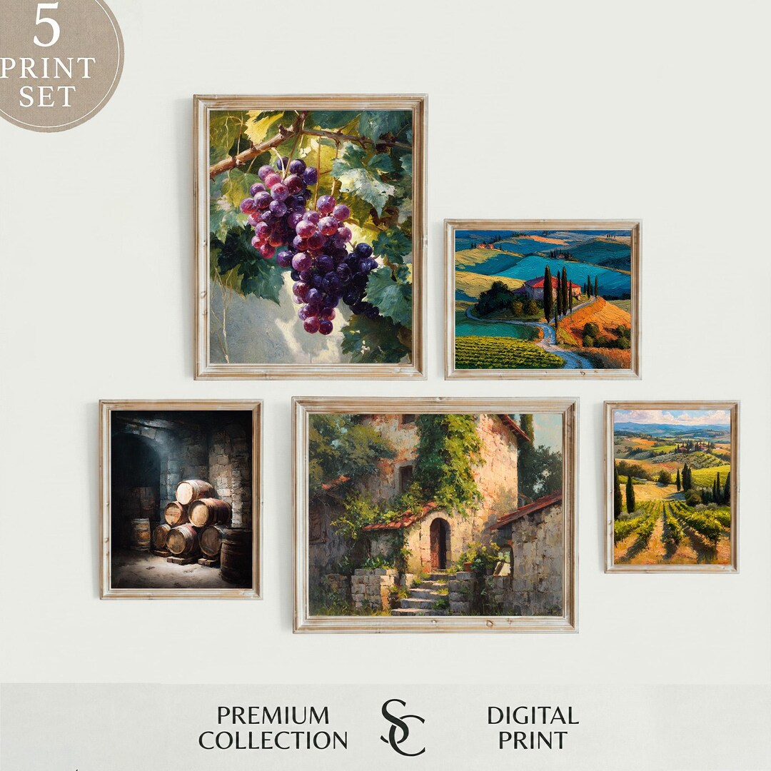 Tuscan Landscape Print Set: Italian Vineyard, Villa, Wine Cellar ...