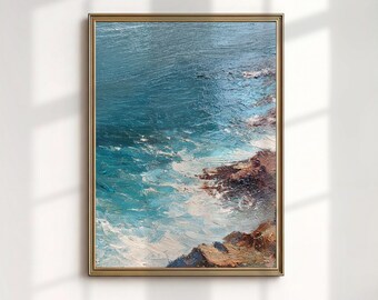 Lámina artística de Big Sur, California, pintura de paisaje marino con olas del océano, decoración de pared costera