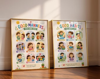 Good Manners and Good Habits Posters for Kids, Preschool Learning Decor, Classroom Behavior Wall Art Set