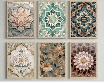 Juego de arte de pared floral geométrico con estampado de mandala, descarga digital