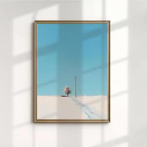 North Dakota Winter Prairie Art Print, Minimalist Snow Landscape Painting, Bright Blue Sky Americana Decor