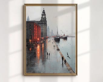 Kunstdruck, Royal Liver Gebäude Malerei, Pier Head Stadtansicht Wand Dekor