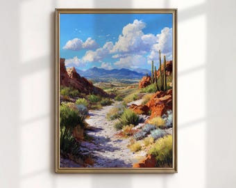 Stampa artistica del Parco nazionale di Saguaro, dipinto a olio del deserto dell'Arizona, decorazione murale con paesaggio del sud-ovest
