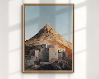 Jabal Tariq Art Print, Rock of Gibraltar Painting, Historic Moorish Castle DecorDecor