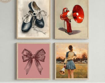 Coquette Cheerleader Print Set, Vintage Preppy Room Decor (Digital Download)