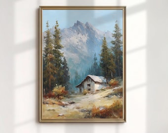Himalayan Landscape Art Print, Kashmir Valley Painting, Rustic Mountain Cabin DecorDecor